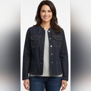 Chico's  Size 1 Peplum Jean Jacket Dark Blue Classic